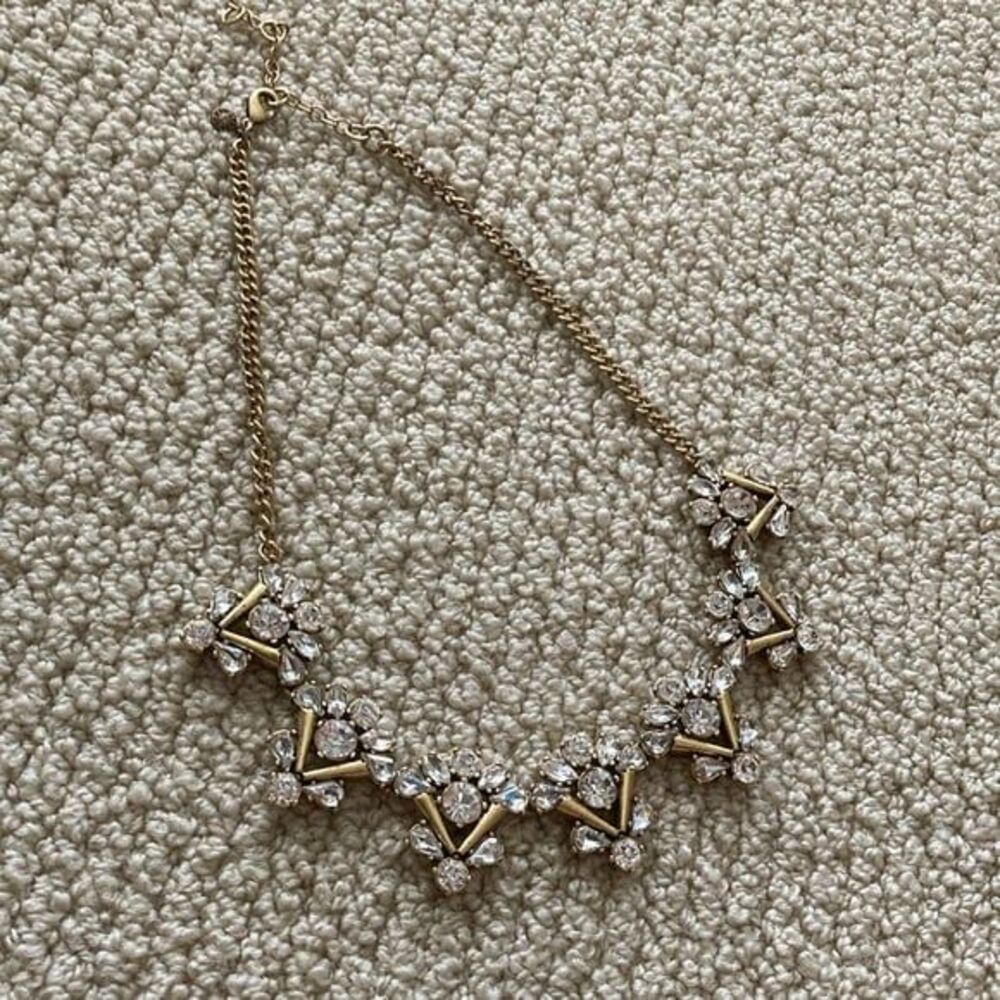 J. Crew Chain Link Statement Necklace White Glitter Stones Short Like New $88